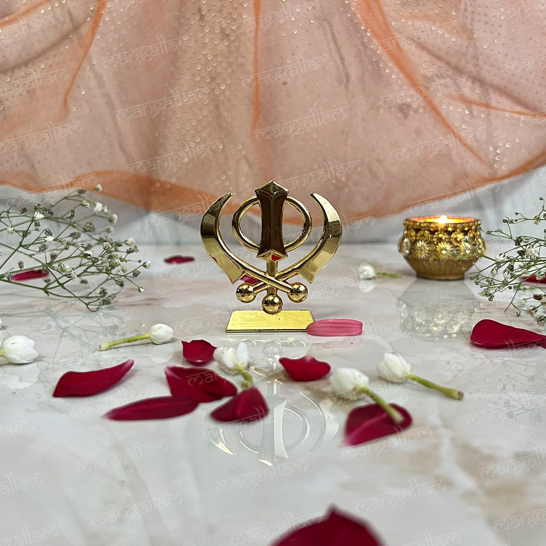 Khanda Sahib Golden Metal Idol for Car Dashboard | Mandir | Home Décor | Office | Table Showpiece