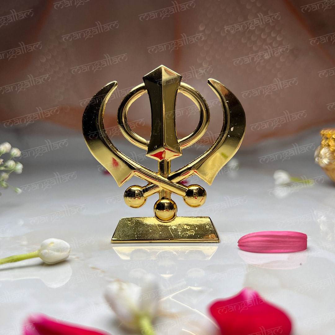 Khanda Sahib Golden Metal Idol for Car Dashboard | Mandir | Home Décor | Office | Table Showpiece