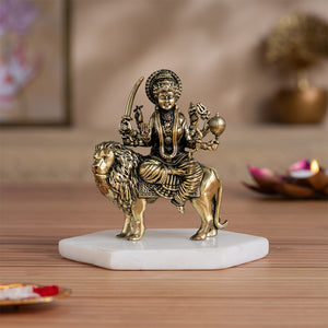 Brass 8 Armed Maa Durga Idol Sitting on Lion (4 Inch)