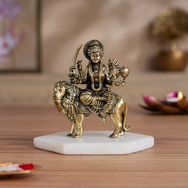 Brass 8 Armed Maa Durga Idol Sitting on Lion