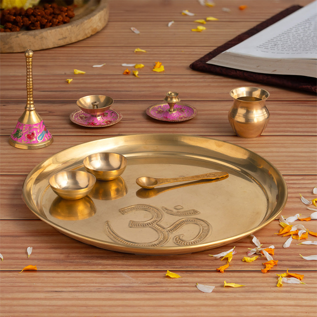 Brass Om Engraved Pooja Thali Set (10 Inch)1
