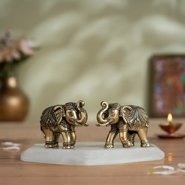 Brass Vastu Trunk Up Brass Elephant Statue Pair (2 Inch)