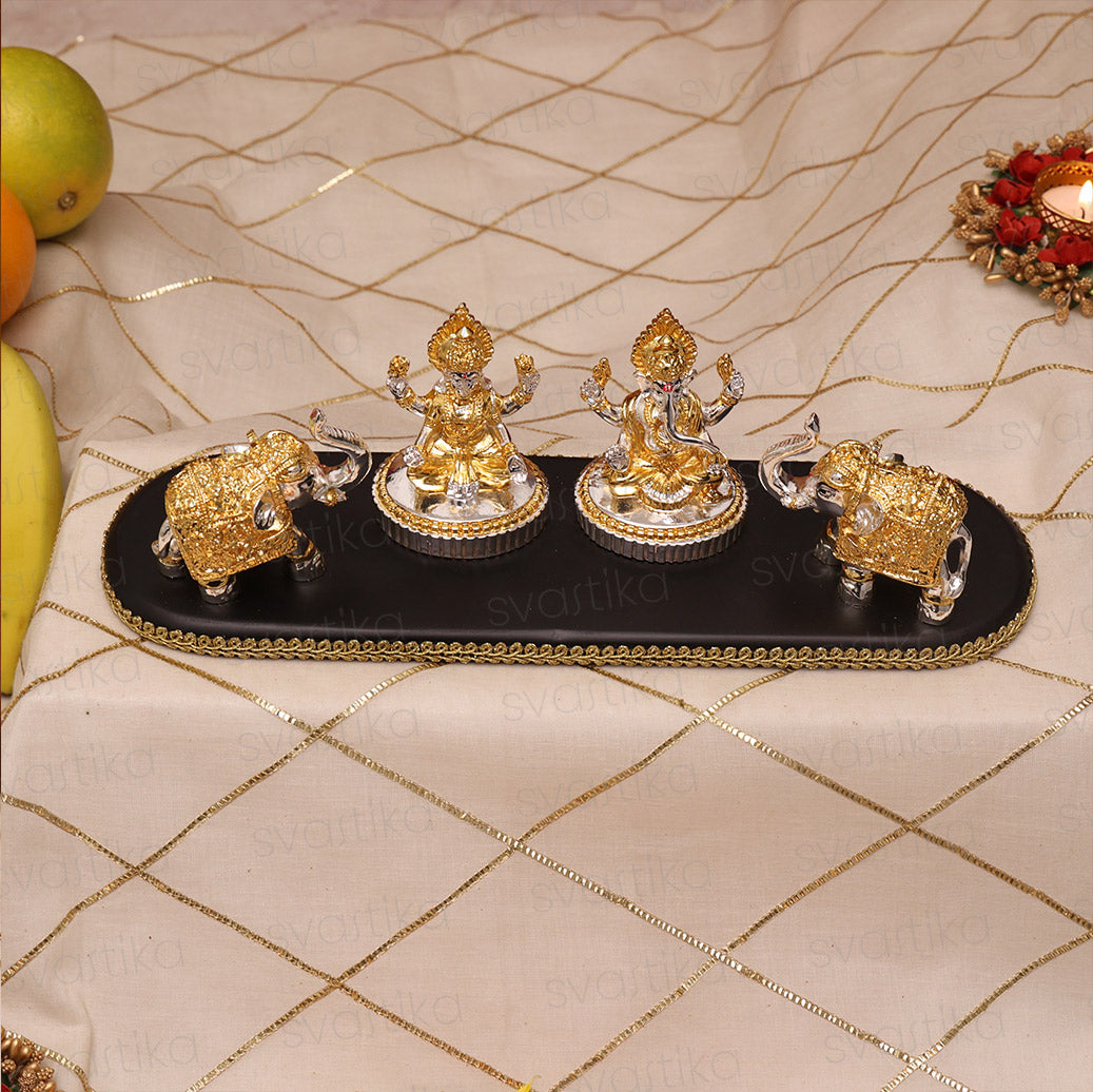 lakshmi ganesha with elephants gold plated