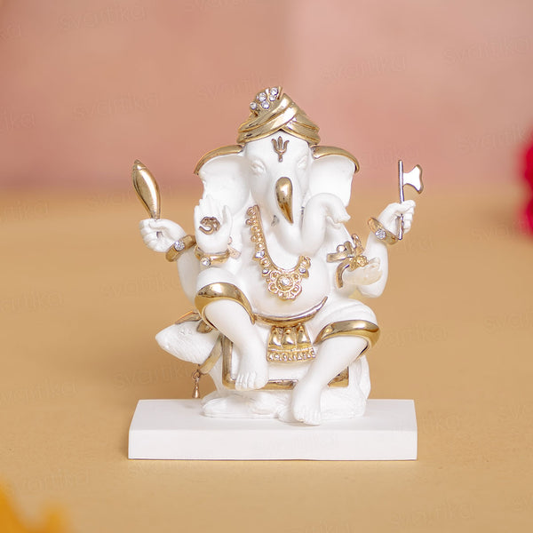 Premium White & Gold Lord Ganesh With Mushak