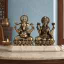 Brass Lakshmi Ganesh Murti On Lotus (3 Inch)