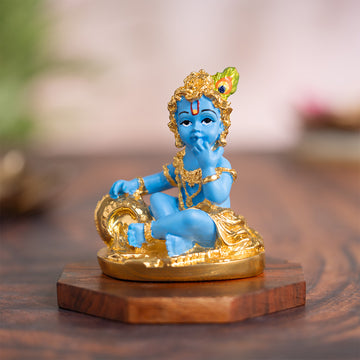 Svastika Laddu Gopal Krishna Makhan Murti - Gold Plated (3.3 Inch)