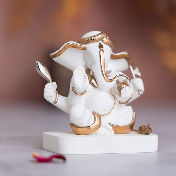 Exquisite White & Gold Plated Kaan Ganesh Murti (3.5 Inch)