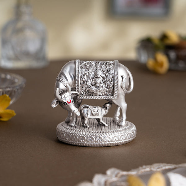 Silver plated  Kamdhenu Cow with Calf Idol