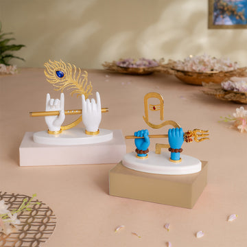 Lord Krishna's Divine Hands Idol - Gold Plated (7 Inch) with Shivji Divine Hands Idol For Car Dashboard - Gold Plated (5 Inch) - Combo