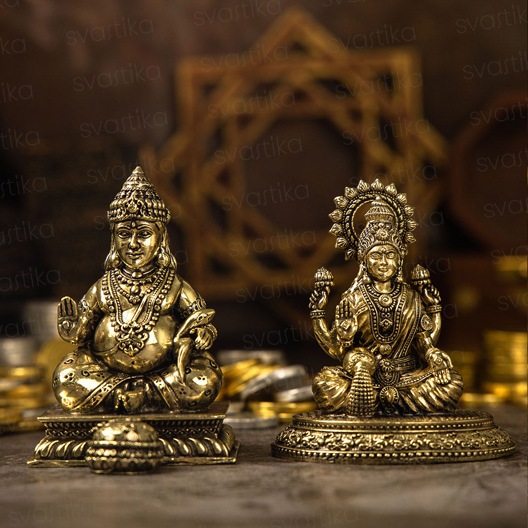 4 Seated Lakshmi Kubera Brass Statue for Home Mandir