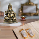 Brass Lord Kubera Statue with Mongoose & Maa Lakshmi's Charan Paduka - Gold & Silver Plated – Combo