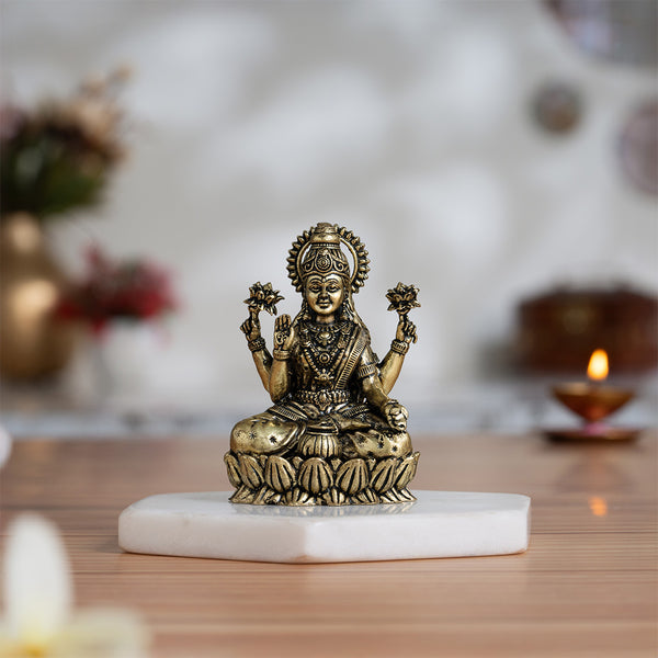 Brass Lakshmi Idol Sitting on Lotus (3 Inch)