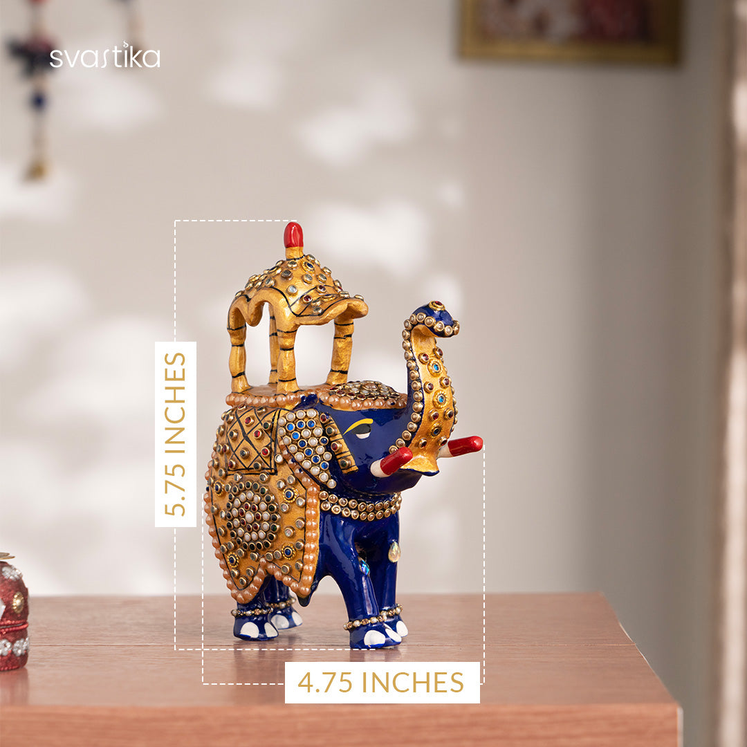 Decorative Blue Elephant Ambari Statue