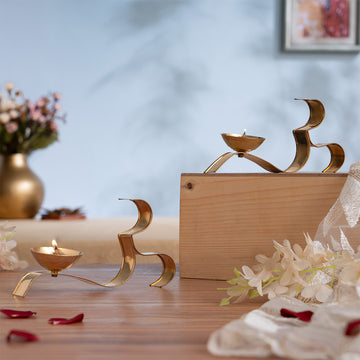 OM ૐ Brass Oil Lamp Diya with Handle