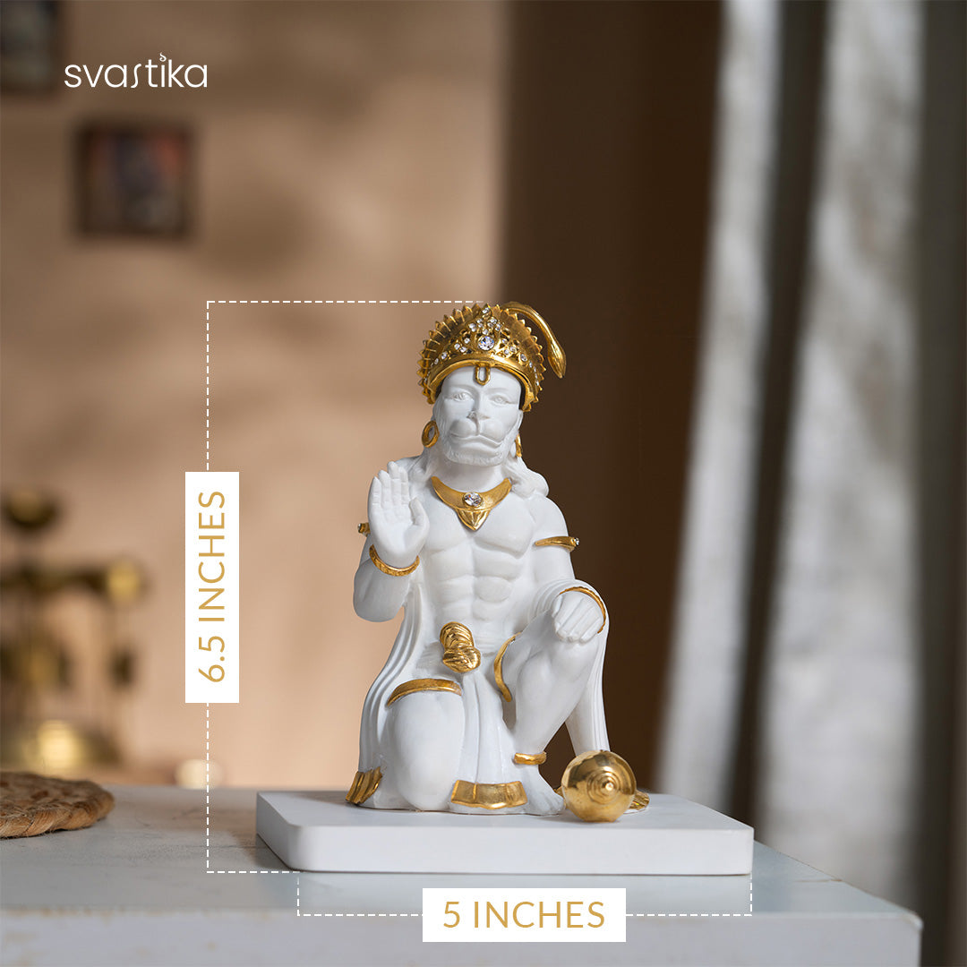 White & Gold Hanuman Ji Kneeling murti