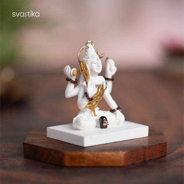 Premium White & Gold Shiva Idol for Car Dashboard