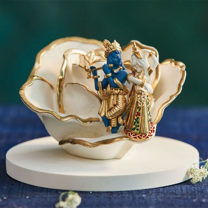 Radha & Krishna Gold Car Dashboard Idol