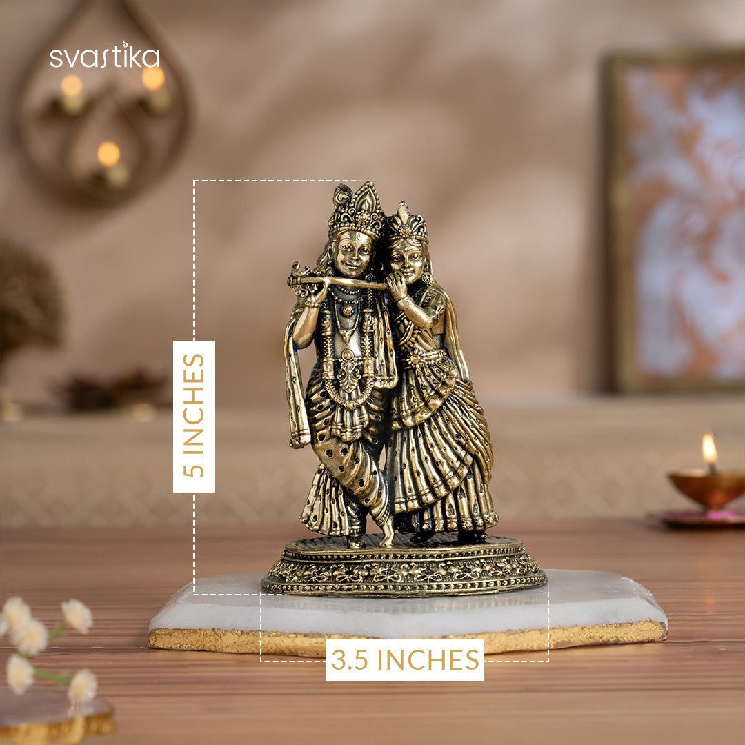 5 inch brass radha krishna murti for home decor