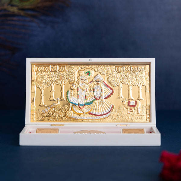 Svastika Radhe Krishna Pocket Temple - Gold Plated