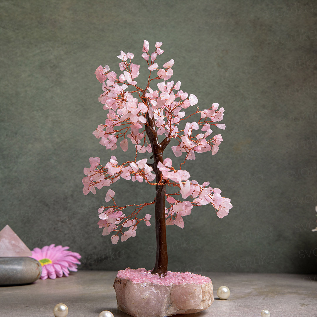 thumbnail image 2 of JSDDE Rose Quartz Crystal Tree Reiki Healing Gemstone Money Tree Feng Shui Crystals Stone Tree Home Office Luck Ornament Decoration 6.3 Inch 2 of 11