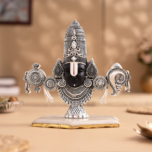 Tirupati Balaji Face Idol With Antique Silver Plating (7 Inch)