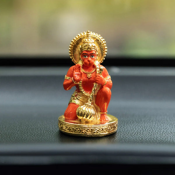 Sinduri Hanuman Murti Car Dashboard Idol - Gold Plated (3.5 Inch)