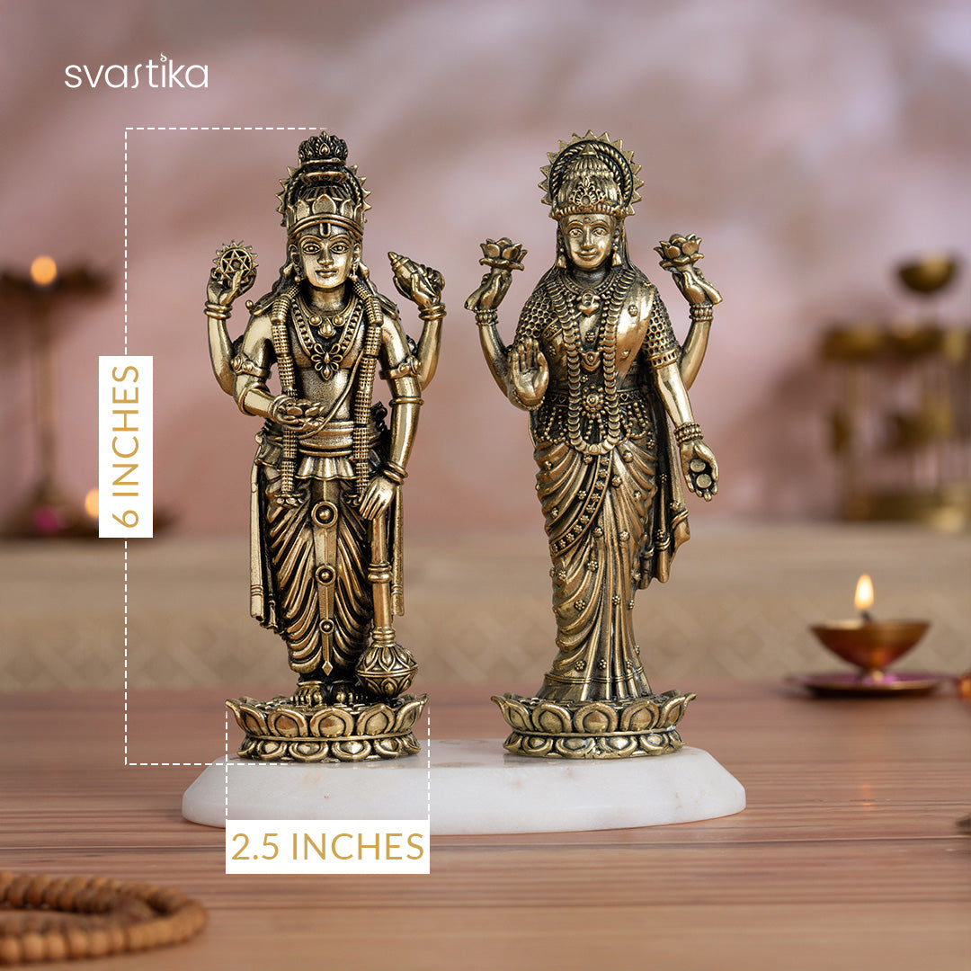 6 inch vishnu lakshmi brass murti pair