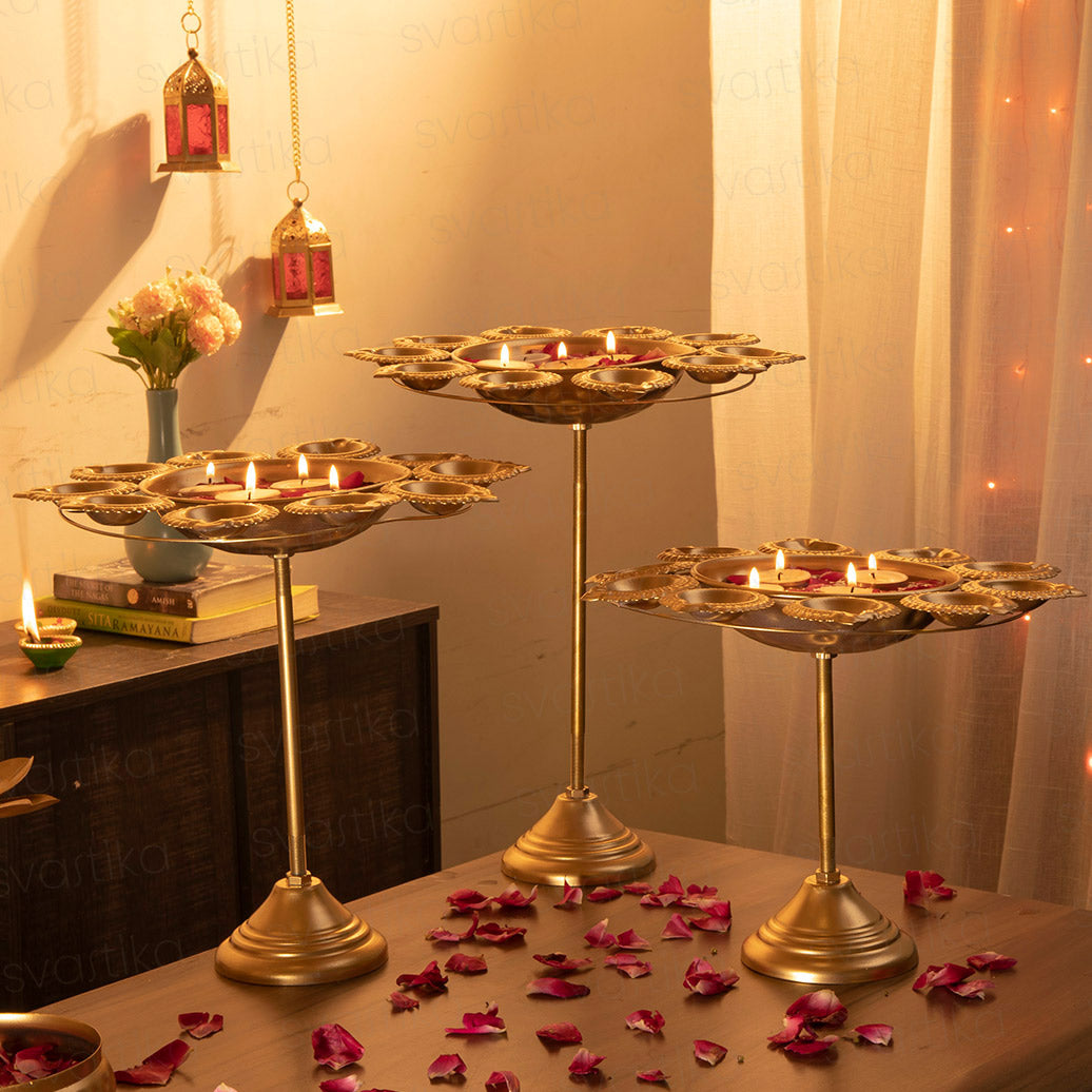 Enlightened Diya Urli with Stand for Home Decor (Set of 3)