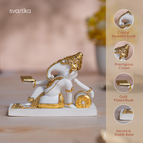 White & Gold Ganesha Reading statue