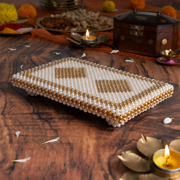 White & Gold Pearl Pooja Chowki