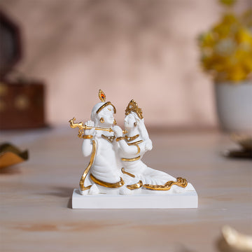 Luxurious White & Gold Radha Krishna Murti For Car Dashboard (3 Inch)