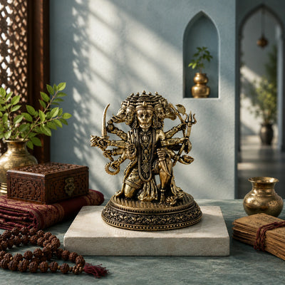 Brass Panchmukhi Hanuman Murti with Sacred Weapons (4.4 Inch)