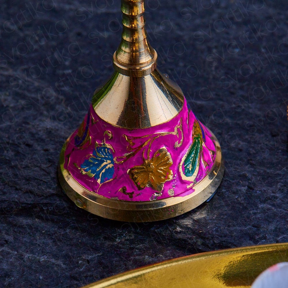 ghanti for om carved gold platted pooja thali set