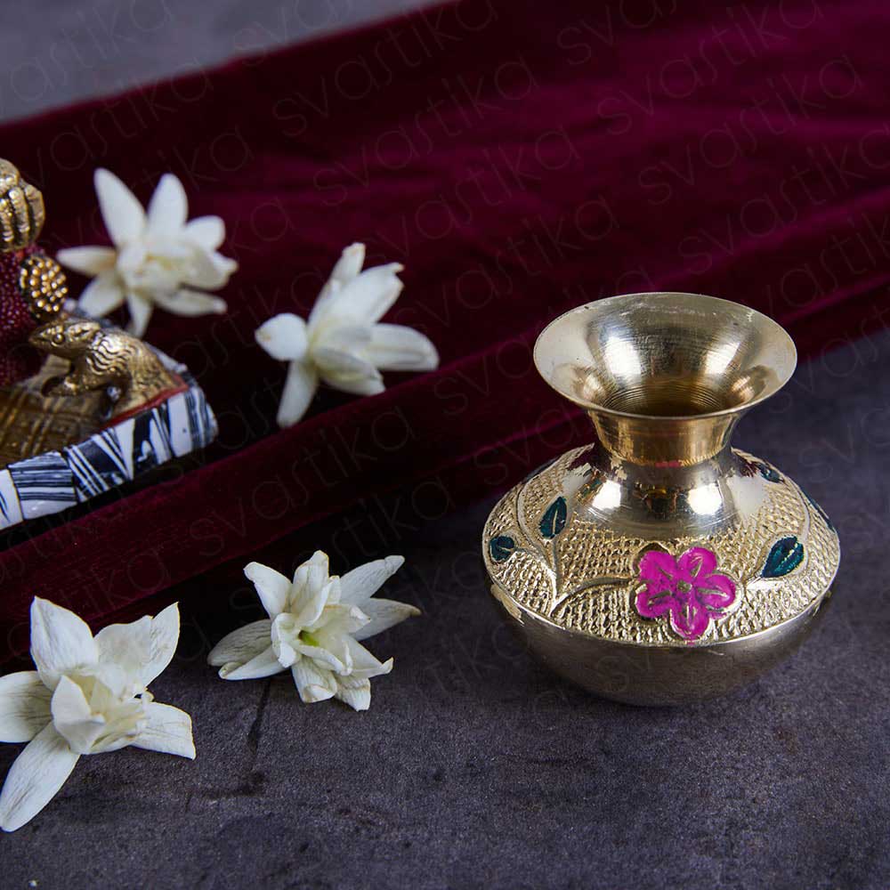 gold plated floral design kalash