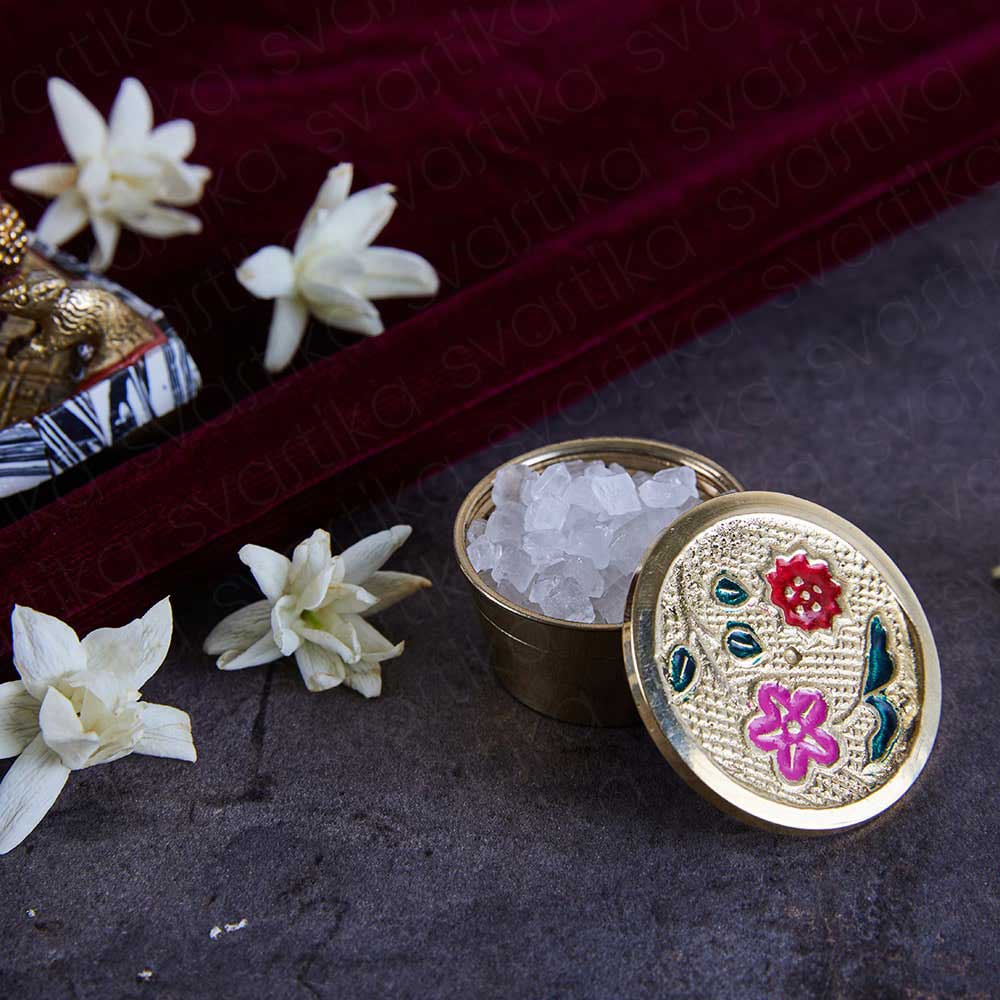gold plated floral design prasad box