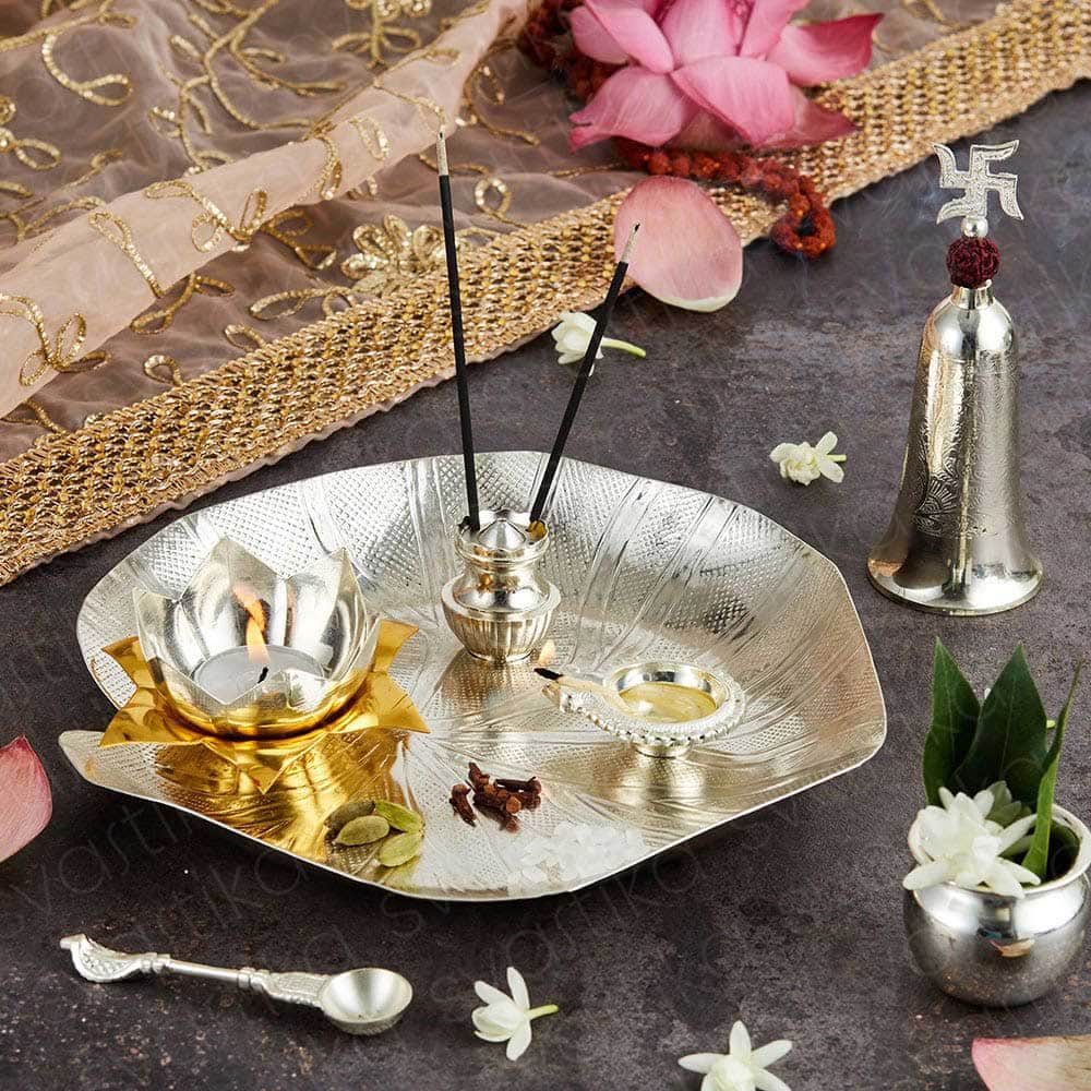 lotus leaf silver plated thali set 2