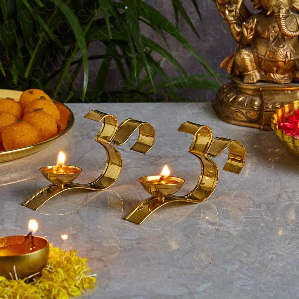 Elegant OM Handled Brass Diya