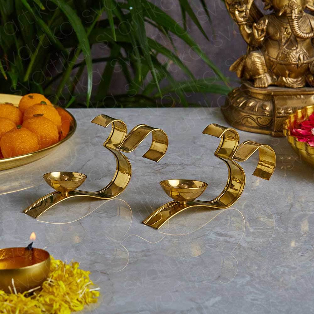 Elegant OM Handled Brass Diya