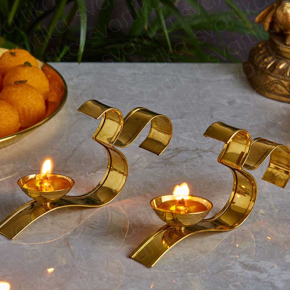 Elegant OM Handled Brass Diya