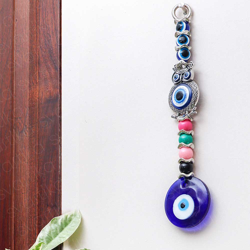 Blue Evil Eye with Multicolor Beads And Guardian Owl For Powerful Protection