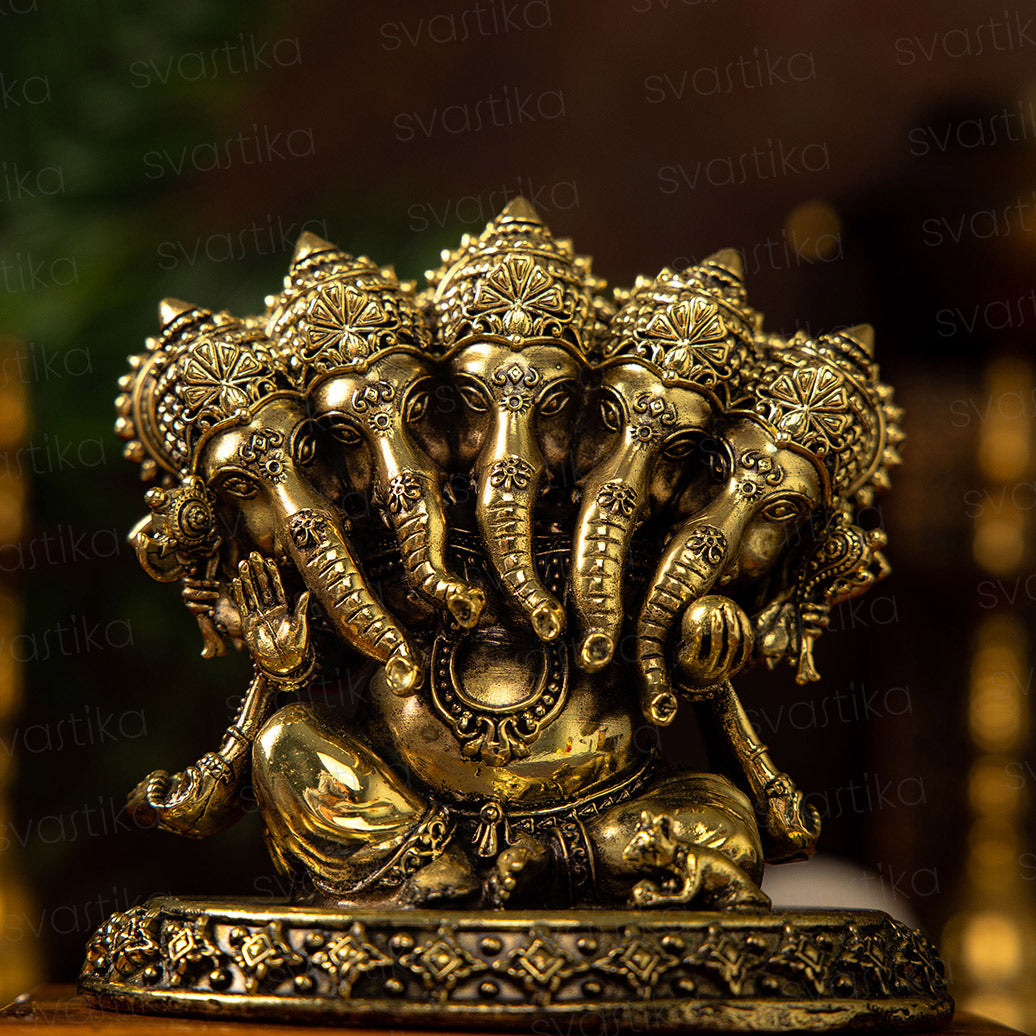 9 Inch Brass Ganesh Idol For Pooja - Home Decor Festive Statue