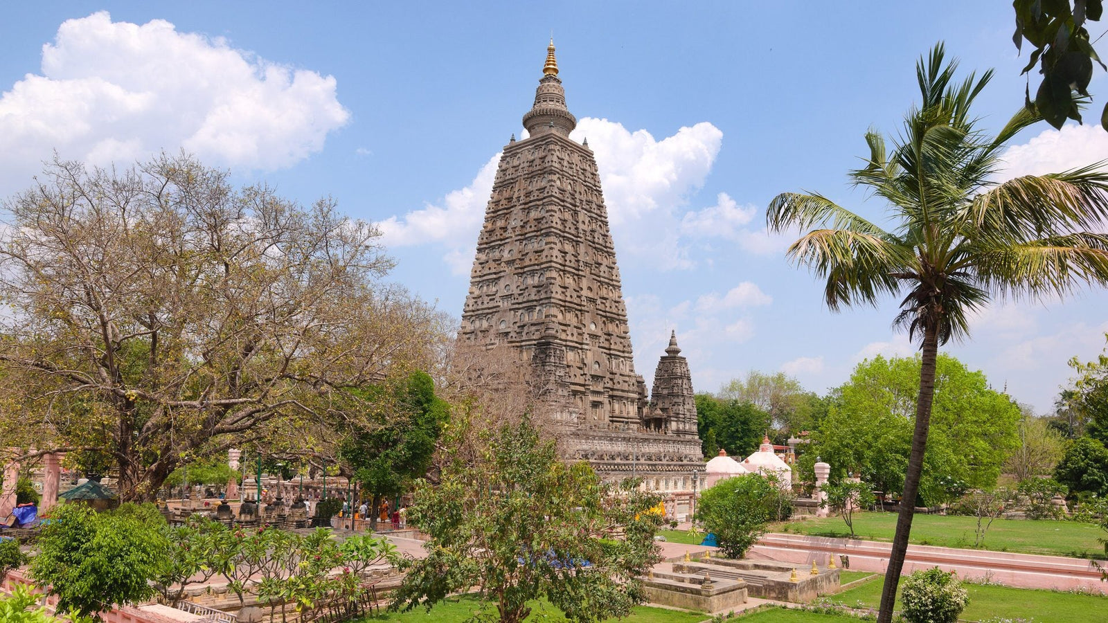 The Mahabodhi Temple at Bodh Gaya, built at the spot where the Buddha reached enlightenment.