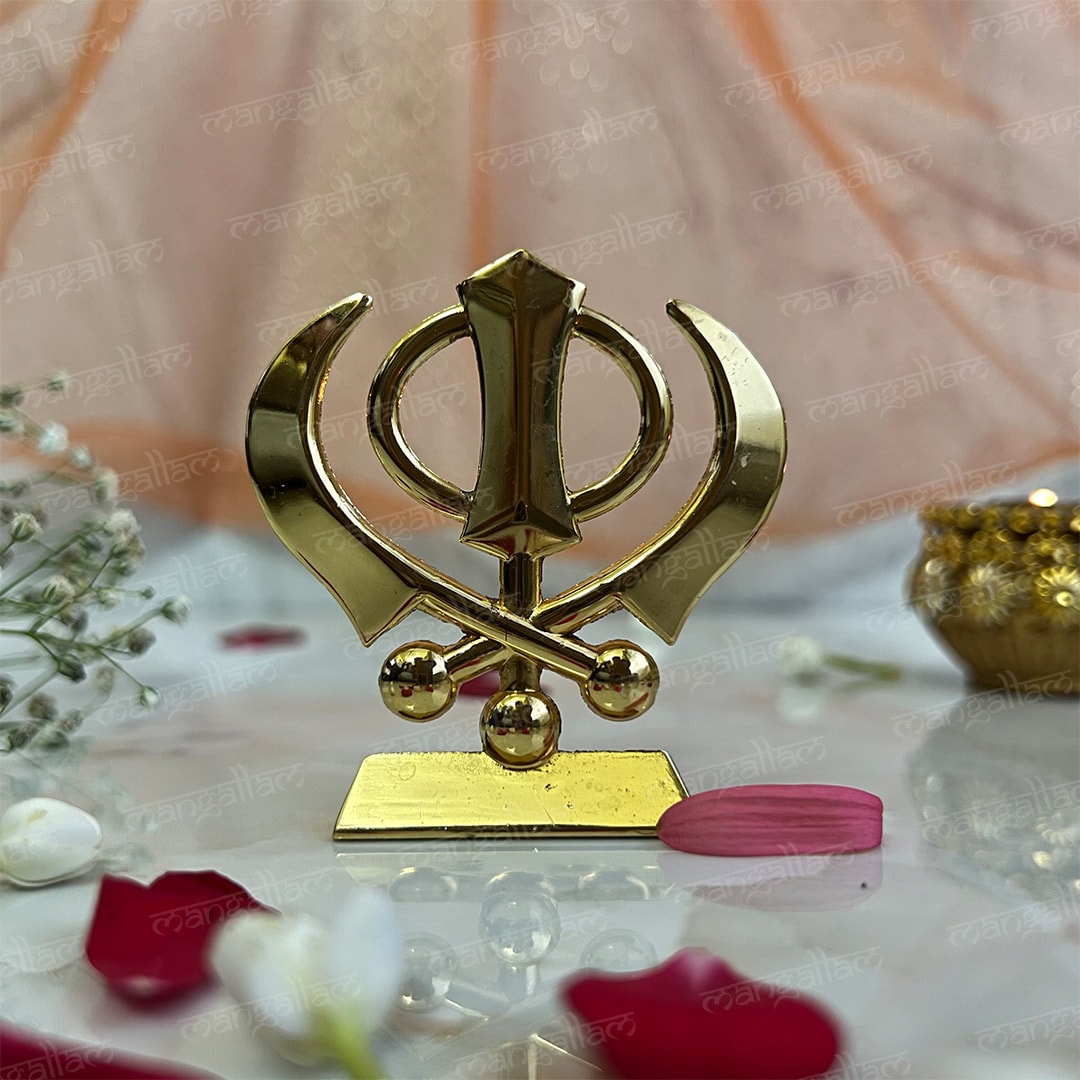 Khanda Sahib Golden Metal Idol for Car Dashboard | Mandir | Home Décor | Office | Table Showpiece