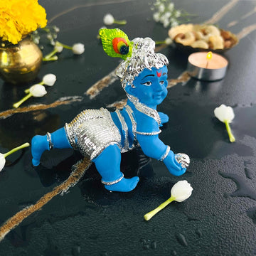 Svastika Silver Plated Crawling Cute Laddu Gopal Murti