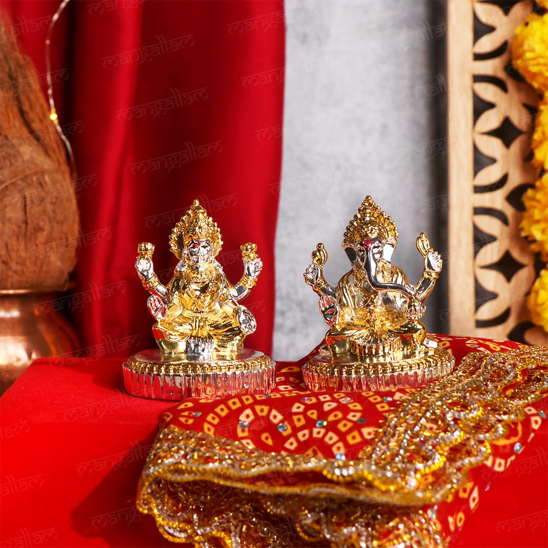 Ganesh Lakshmi Murti Set - Gold & Silver Plated