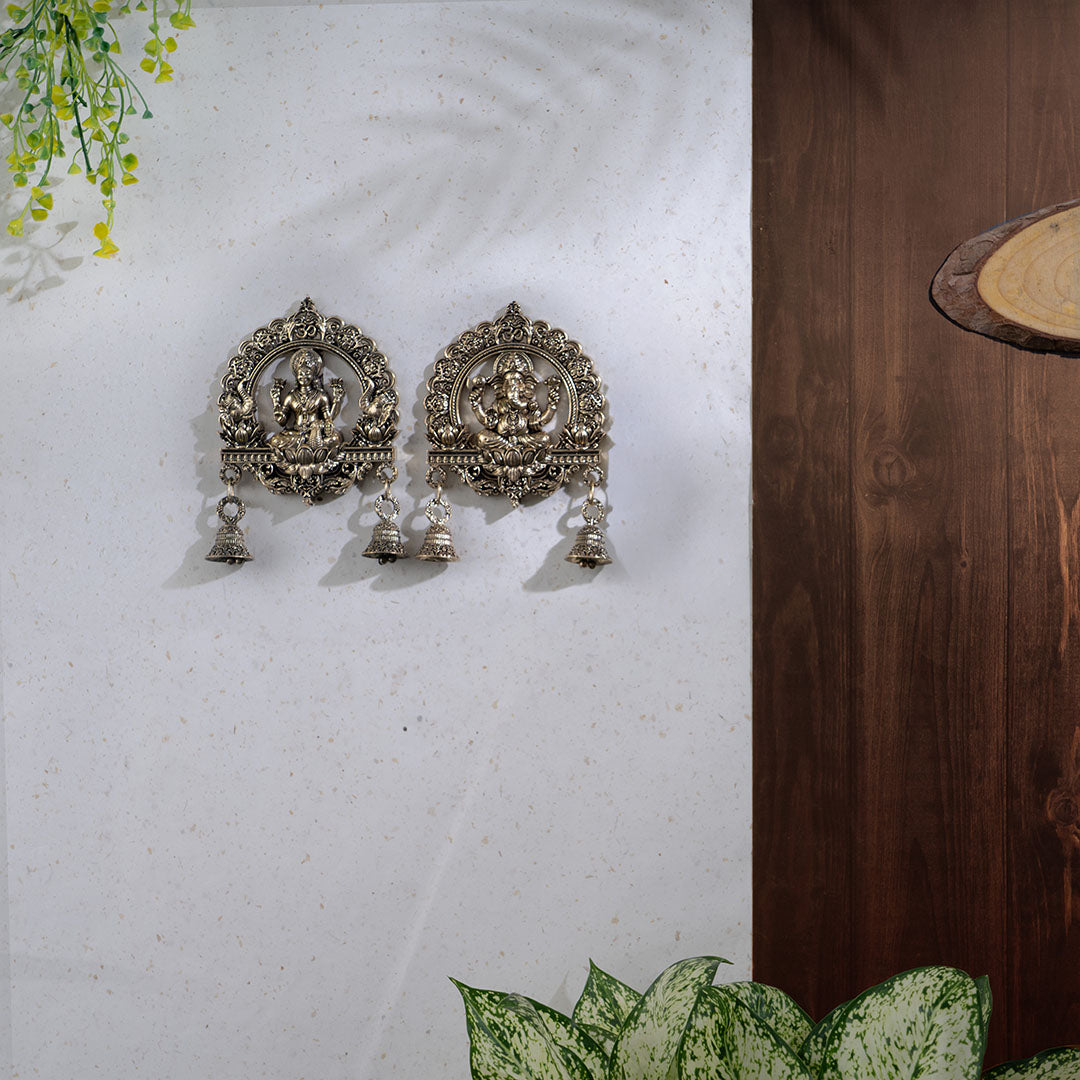Brass Ganesh Lakshmi wall hanging With Bells