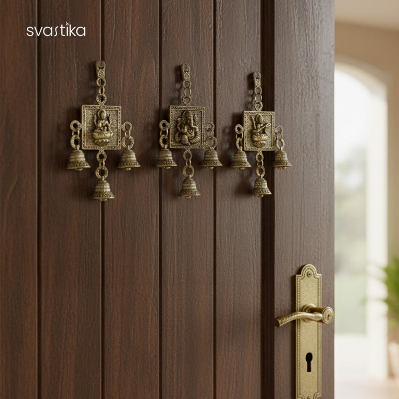 Brass Ganesh Lakshmi Saraswati Latkan With Bells