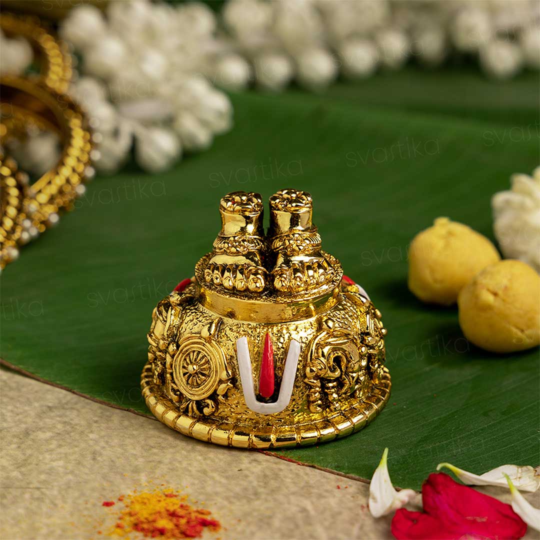 Lord Venkateswara Feet with Shanku & Chakra Namam | 24K Antique Gold Plated Balaji Charan