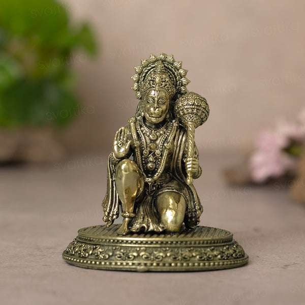 Brass Hanuman Idol Blessing in Abhaya Mudra (3.5 Inch)