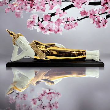 Gold & White Sleeping/Reclining Buddha Statue - 9/24 Inch